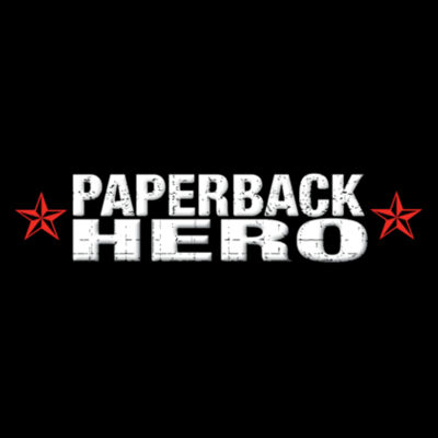 PAPERBACK HERO - LOGO - PREMIUM WOMEN'S RACERBACK TANK TOP - BLACK Design