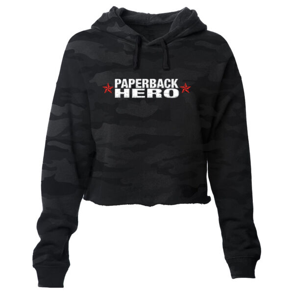 PAPERBACK HERO - LOGO - PREMIUM WOMEN'S CROPPED PULLOVER HOODIE - SHADOW CAMOFLOUGE Thumbnail