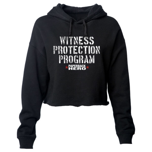WITNESS PROTECTION PROGRAM - PREMIUM WOMEN'S CROPPED PULLOVER HOODIE - BLACK Thumbnail